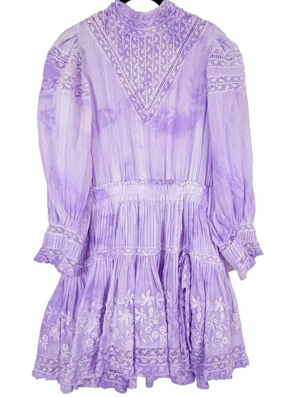 LoveShackFancy Viola Tie Dye Lace Mini Dress Lavender Purple Long Sleeve Small